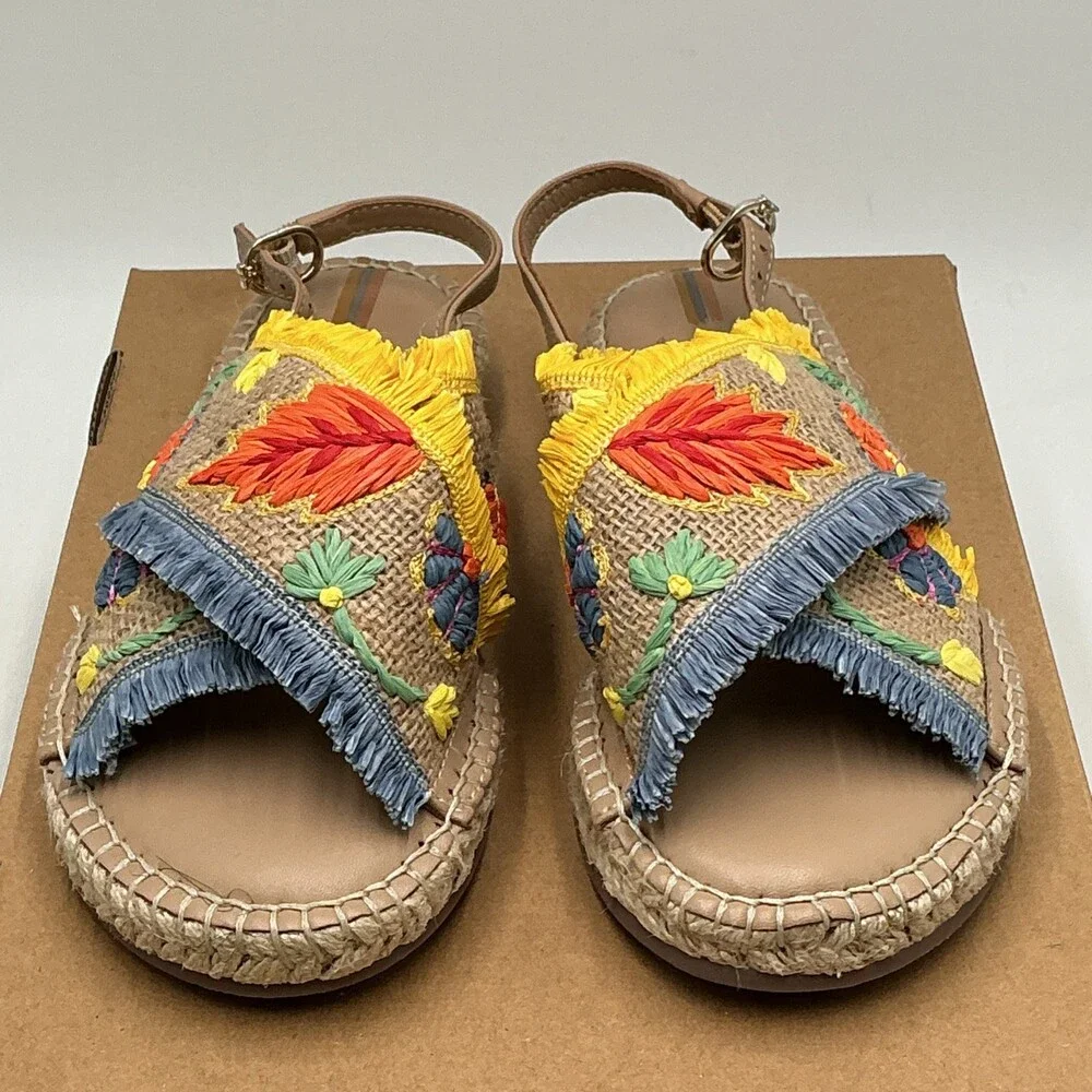 Sam Edelman Kayden Espadrille Sandal Girls 4 Multi Embroidered Slingback Eby4436